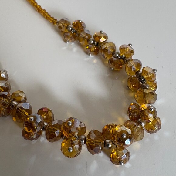 Golden Iridescent Glass Beaded Necklace Cluster Beads Magnetic Clasp - Picture 2 of 7